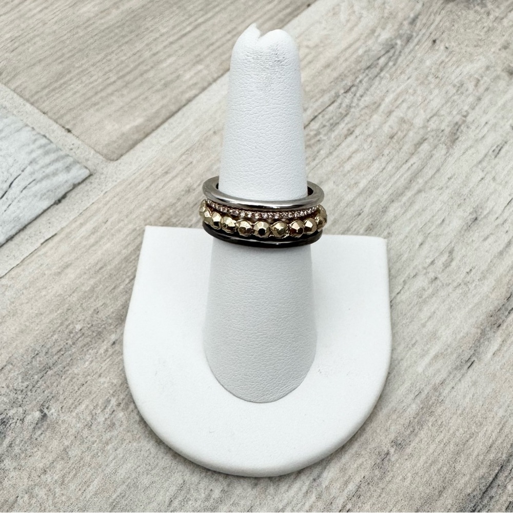 Mixed Metal Gold Beaded Stackable Rings - Picture 2 of 5